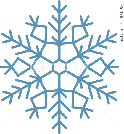 Stylized snowflake with intricate branches and hexagonal center creating a festive and wintery atmosphere, perfect for Christmas or cold weather designs 121921398