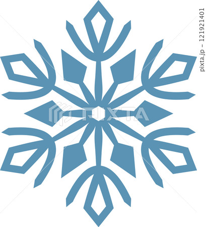 Stylized snowflake featuring pointed tips and a hexagonal core, creating a festive atmosphere perfect for winter, Christmas, and various holiday projects and designs 121921401