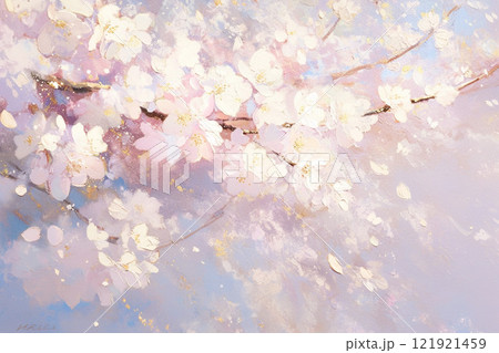 一面の桜の花、油絵タッチのイラスト素材 [121921459] - PIXTA