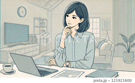 リモートワークに集中するビジネス女性のイラスト 121921600