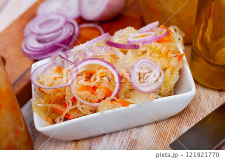 Homemade sauerkraut with onion Homemade sauerkraut with onion 121921770