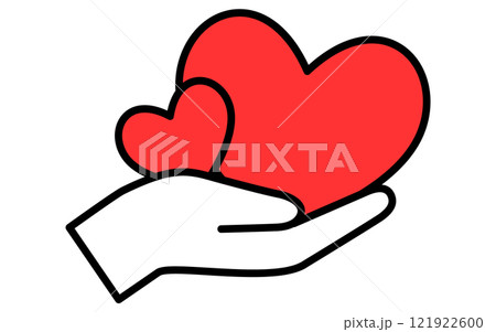 寄り添うハートを支える手、シンプルでかわいいバレンタインアイコン 121922600