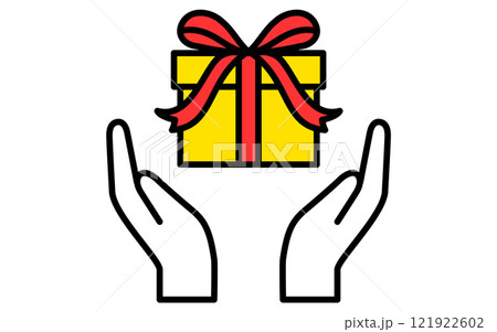 プレゼントギフトを捧げる両手、シンプルでかわいいバレンタインアイコン 121922602