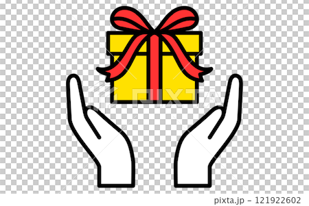 プレゼントギフトを捧げる両手、シンプルでかわいいバレンタインアイコン 121922602