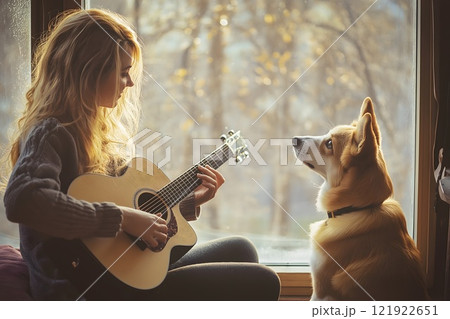 Corgi Listening to Guitar 121922651
