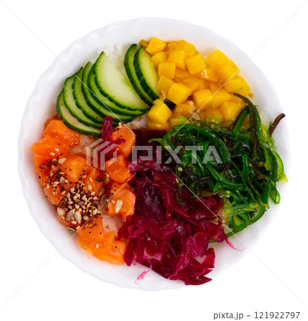 Poke with salmon, rice and seaweed Poke with salmon, rice and seaweed 121922797