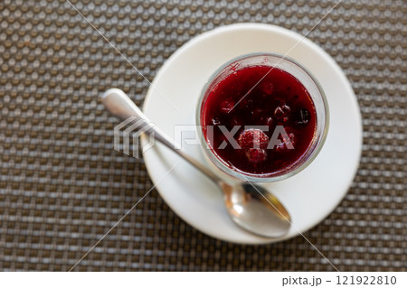 Mascarpone cheese dessert with wild berries and jelly 121922810