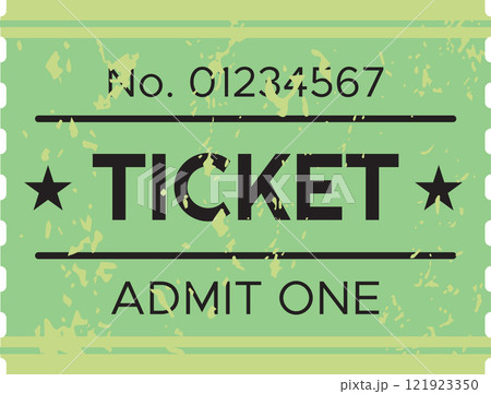 Green vintage ticket admit one with number and stars representing access, entertainment, and nostalgic design, suitable for various projects related to events, travel, or retro themes Green vintage ticket admit one with number and stars representing access, entertainment, and nostalgic design, suitable for various projects related to events, travel, or retro themes 121923350
