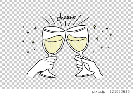 Illustration of hands toasting wine (white wine) 121923636