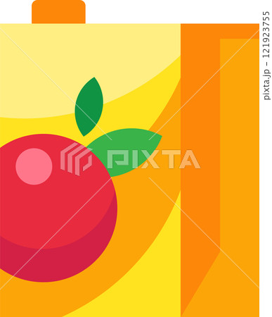 Vibrant and colorful illustration of an apple juice box, featuring a ripe red apple and green leaves, symbolizing freshness and healthy choices for a balanced diet 121923755