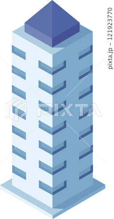 Modern skyscraper featuring a striking blue pyramid roof, towering in an isometric view, embodying the essence of urban architecture and the concept of a vibrant business center Modern skyscraper featuring a striking blue pyramid roof, towering in an isometric view, embodying the essence of urban architecture and the concept of a vibrant business center 121923770