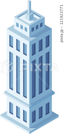 Isometric skyscraper rising with a prominent antenna against a clean white background, ideal for enhancing urban and architectural projects with a modern touch 121923771