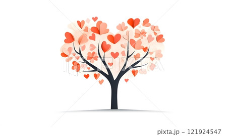Heart-shaped watercolor tree with paper cut leaves and blossoms in a Valentines theme Heart-shaped watercolor tree with paper cut leaves and blossoms in a Valentines theme 121924547