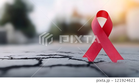 Creative cancer awareness concept with a 3D ribbon emerging from a cracked surface with light rays Creative cancer awareness concept with a 3D ribbon emerging from a cracked surface with light rays 121924621