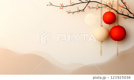 Red and gold Chinese New Year greeting card with bold, celebratory text and festive symbols 121925036