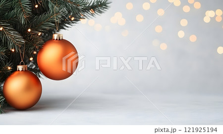 Bold New Year decor featuring metallic ornaments and vibrant lighting 121925194