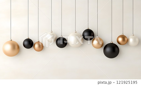 Bold New Year decor featuring metallic ornaments and vibrant lighting 121925195