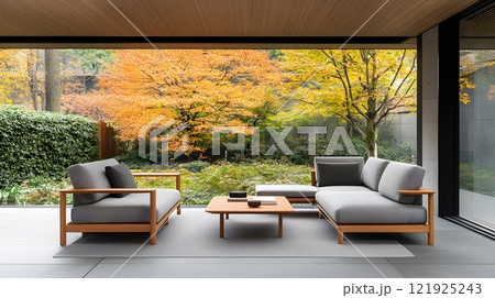 Rustic Chinese New Year decor with wooden furniture, bamboo accents, and subtle festive elements 121925243