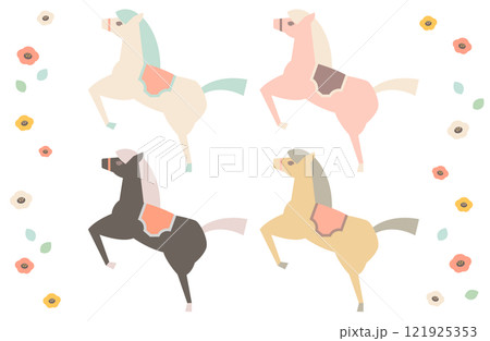 可愛い馬のベクターイラスト素材セット  主線なし 午年 年賀状  121925353
