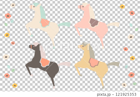 可愛い馬のベクターイラスト素材セット  主線なし 午年 年賀状  121925353
