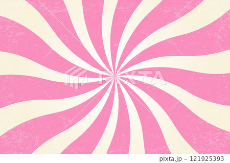 Candy spiral background. Strawberry pink and cream swirl vector abstract bg with texture. Sweet lollipop cane. Abstract radial vortex with rays. Striped sunburst with marshmallow. Vector 121925393