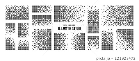 Pixel pattern. Digital dot texture. Abstract halftone geometric art design. Mosaic grid elements set. Fade technology. Monochrome gradient. Black graphic spray effect. Vector background Pixel pattern. Digital dot texture. Abstract halftone geometric art design. Mosaic grid elements set. Fade technology. Monochrome gradient. Black graphic spray effect. Vector background 121925472