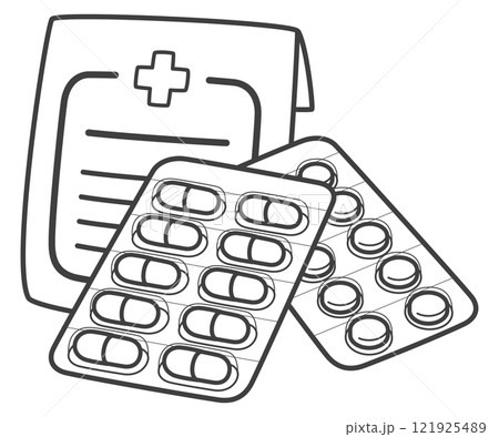 薬（カプセルと錠剤、薬袋） 121925489