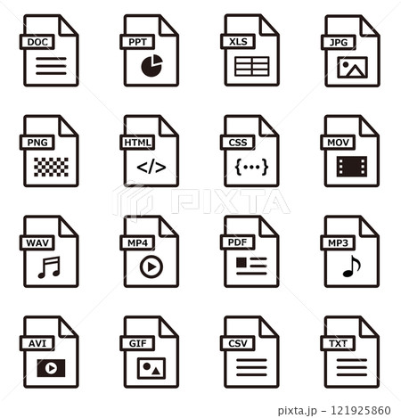 色々な形式のファイルのアイコンセット 121925860