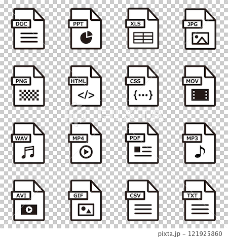 Icon set of various file formats 121925860