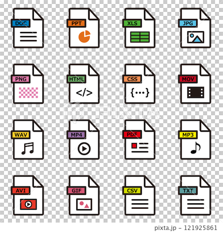 Icon set of various file formats 121925861