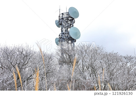 六甲山最高峰の電波塔と霧氷 121926130