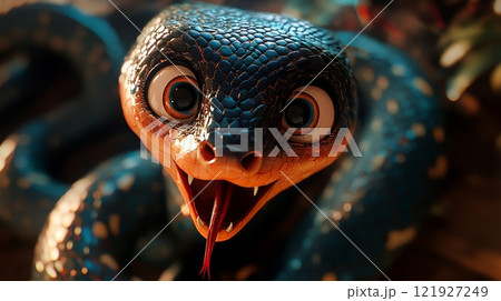 Cartoon snake showing tongue, sticking out tongue, and looking surprised 121927249