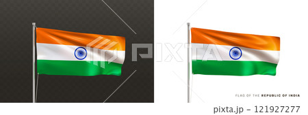 Realistic national Indian flag on a metal flagpole Realistic national Indian flag on a metal flagpole 121927277
