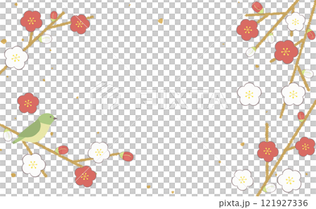 梅花和夜鶯框架可愛的日本春天框架 梅花和夜鶯框架可愛的日本春天框架 121927336