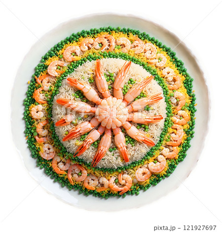 Shrimp Fried Rice Mandala colorful fried rice with succulent shrimp peas and carrots layered in 121927697