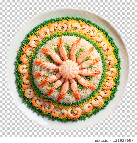 Shrimp Fried Rice Mandala colorful fried rice with succulent shrimp peas and carrots layered in 121927697