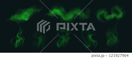 Green smoke clouds set isolated on black Green smoke clouds set isolated on black 121927904