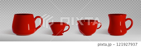 Red coffee cup mockup set of different shapes 121927937