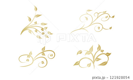 floral with gold artistic swirl line design set isolated on white background 121928054