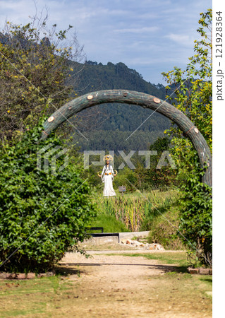 Muisca tribal statue, Ecoparque Sabana, Cundinamarca department. Colombia 121928364