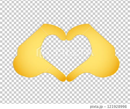 Gradient yellow two hands forming heart shape icon. Used to express love and support 121928998