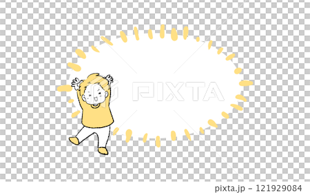 笑顔でジャンプする男の子とフキダシのイラスト 笑顔でジャンプする男の子とフキダシのイラスト 121929084