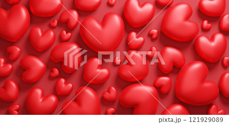 Red hearts on red background 3D render Valentines day banner Red hearts on red background 3D render Valentines day banner 121929089