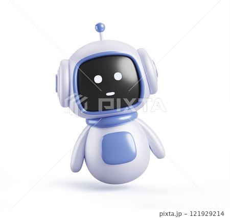 Chatbot robot 3d render icon. Cartoon funny ai bot character with face. Cute computer technology mascot, support service assistant, virtual digital agent isolated on white background. 3D illustration 121929214