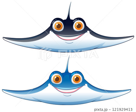 Smiling Stingrays in Ocean Illustration 121929413