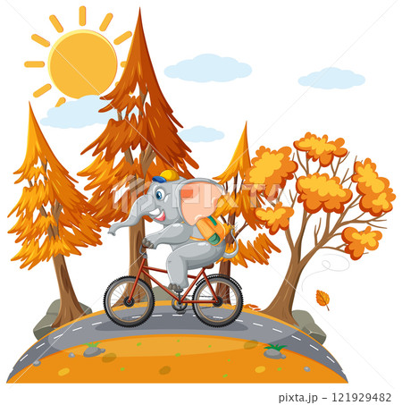 Elephant Cycling Through Autumn Forest Elephant Cycling Through Autumn Forest 121929482
