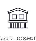 Stilt house icon, cabin on stilts line vector 121929614