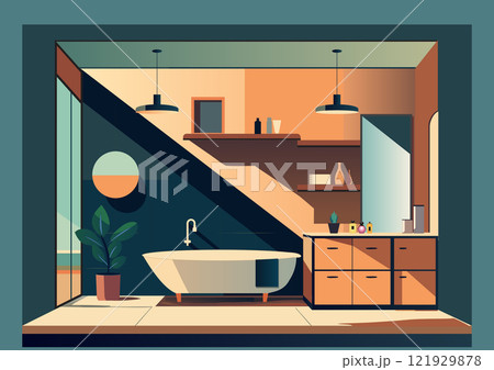 Bathroom decoration interior with furniture.Restroom with furniture bathtub Bathroom decoration interior with furniture.Restroom with furniture bathtub 121929878