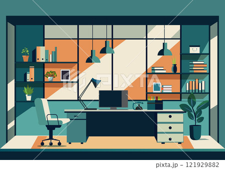 Home office design with pc computer on work desk. 121929882