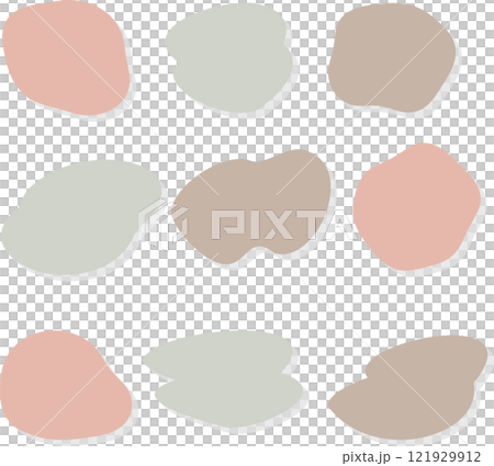 ドロップシャドウ付きのニュアンスカラーの流体シェイプのイラストセット 121929912